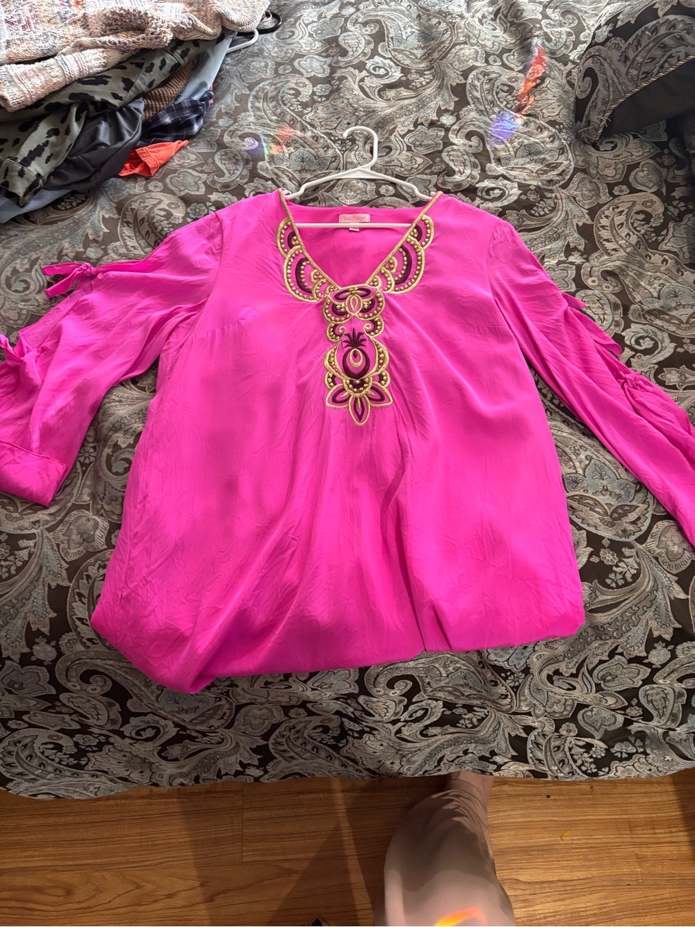 Lilly Pulitzer Bright Fuchsia Embellished V-Neck Tunic